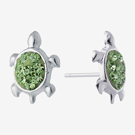 Silver Treasures Green Crystal Sterling Silver 8.1mm Stud Earrings