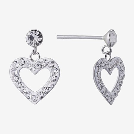 Silver Treasures Womens Red Crystal Sterling Silver Heart Drop