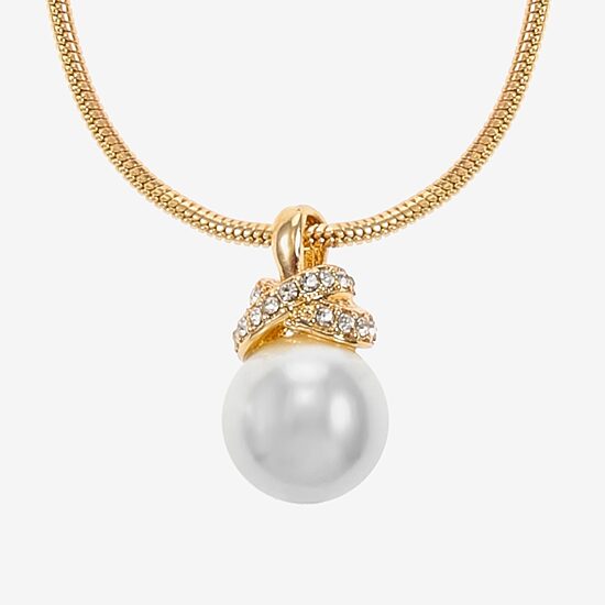 Monet Jewelry Gold Tone Womens Glass Simulated Pearl Knot 17 Inch Pendant Necklace