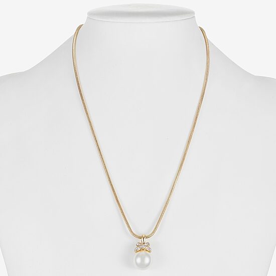 Monet Jewelry Gold Tone Womens Glass Simulated Pearl Knot 17 Inch Pendant Necklace