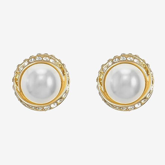 Monet Jewelry Gold Tone Glass Simulated Pearl 12.5mm Knot Stud Earrings