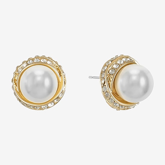 Monet Jewelry Gold Tone Glass Simulated Pearl 12.5mm Knot Stud Earrings