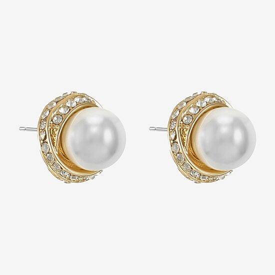 Monet Jewelry Gold Tone Glass Simulated Pearl 12.5mm Knot Stud Earrings
