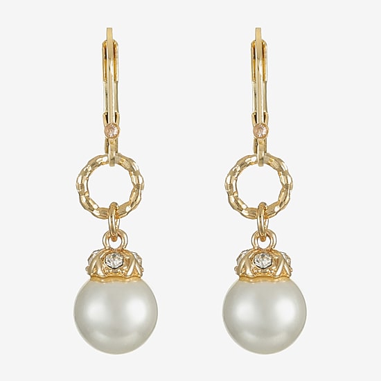 Monet Jewelry Gold Tone Womens Glass Simulated Pearl Drop Earrings