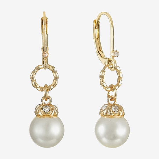Monet Jewelry Gold Tone Womens Glass Simulated Pearl Drop Earrings