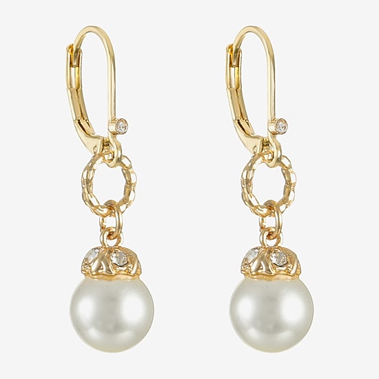 Monet Jewelry Gold Tone Womens Glass Simulated Pearl Drop Earrings