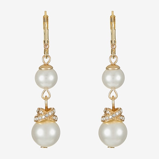 Monet Jewelry Gold Tone Womens Glass Simulated Pearl Knot Drop Earrings