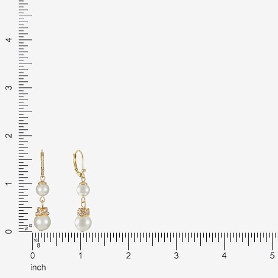 Monet Jewelry Gold Tone Womens Glass Simulated Pearl Knot Drop Earrings