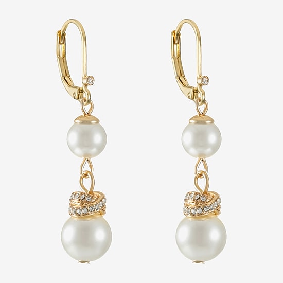 Monet Jewelry Gold Tone Womens Glass Simulated Pearl Knot Drop Earrings