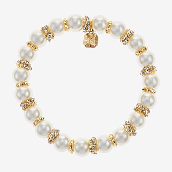 Monet Jewelry Gold Tone Womens Glass Simulated Pearl Knot Stretch Bracelet