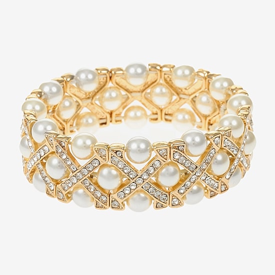 Monet Jewelry Gold Tone Womens Glass Simulated Pearl Stretch Bracelet