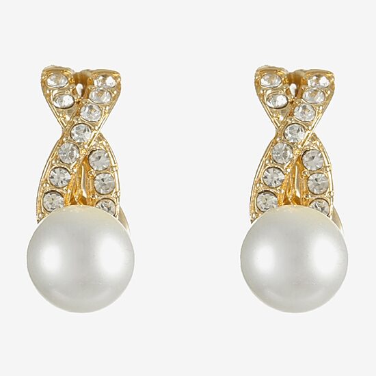 Monet Jewelry Gold Tone Womens Glass Simulated Pearl Knot Clip On Earrings