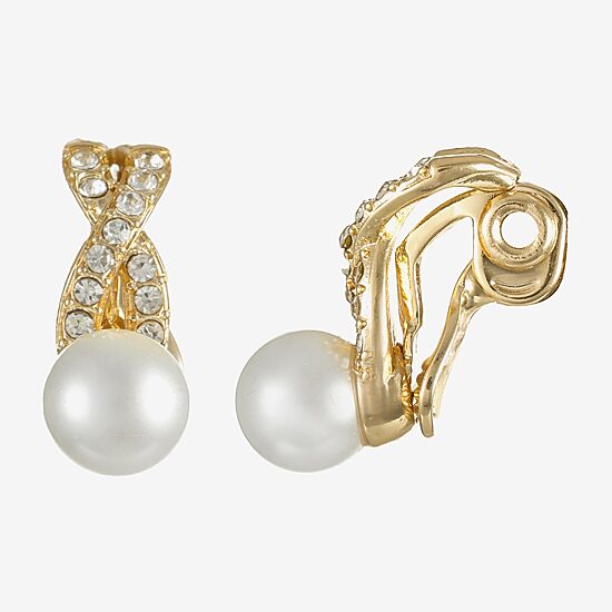 Monet Jewelry Gold Tone Womens Glass Simulated Pearl Knot Clip On Earrings