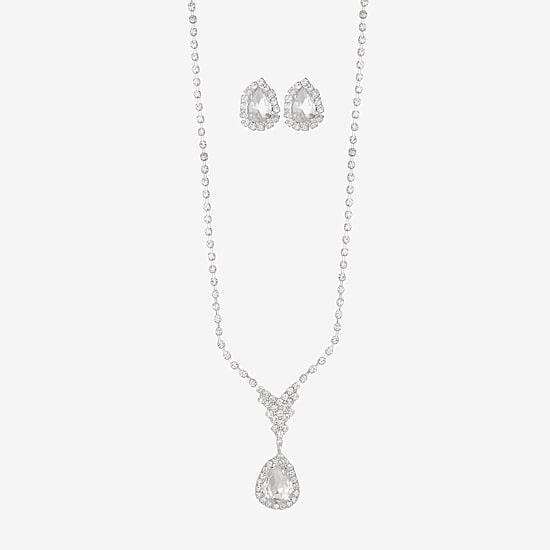 Monet Jewelry Timeless Silver Tone Pendant Necklace & Drop Earrings Womens Glass 2-pc. Jewelry Set