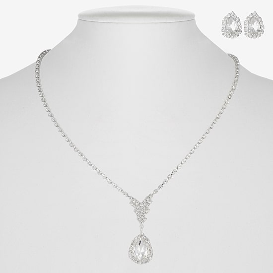 Monet Jewelry Timeless Silver Tone Pendant Necklace & Drop Earrings Womens Glass 2-pc. Jewelry Set