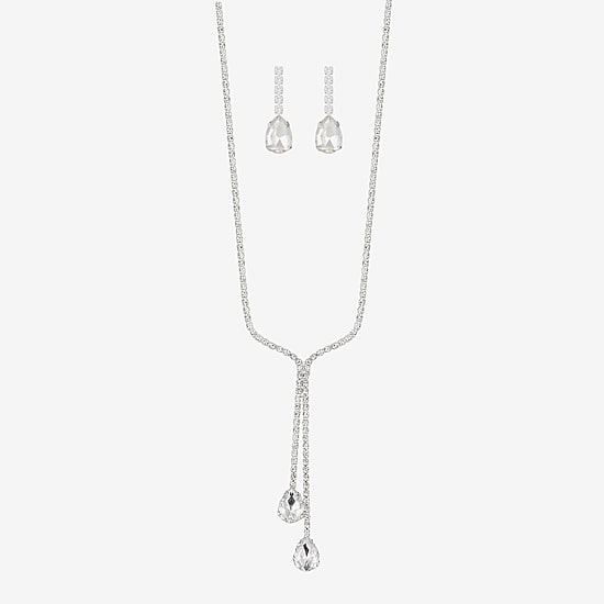 Monet Jewelry Timeless Silver Tone Bolo Necklace & Drop Earrings Womens Glass 2-pc. Jewelry Set