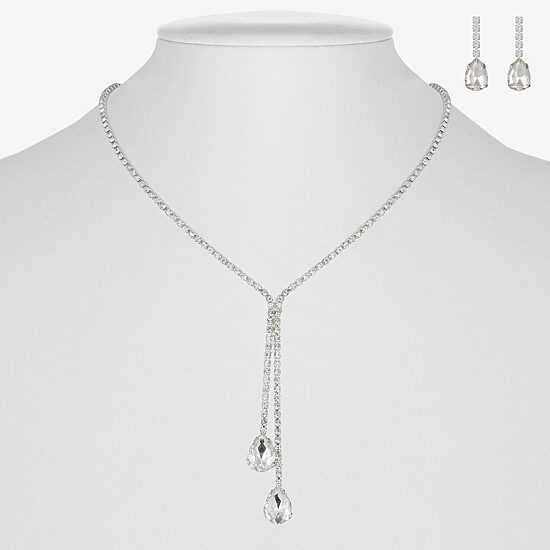 Monet Jewelry Timeless Silver Tone Bolo Necklace & Drop Earrings Womens Glass 2-pc. Jewelry Set