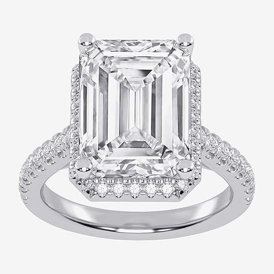 (G-H / Vs2-Si1) Womens 5 1/2 CT. T.W. Lab Grown White Diamond 14K Gold Side Stone Halo Engagement Ring