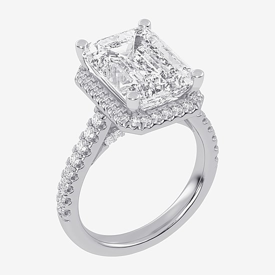 (G-H / Vs2-Si1) Womens 5 1/2 CT. T.W. Lab Grown White Diamond 14K Gold Side Stone Halo Engagement Ring