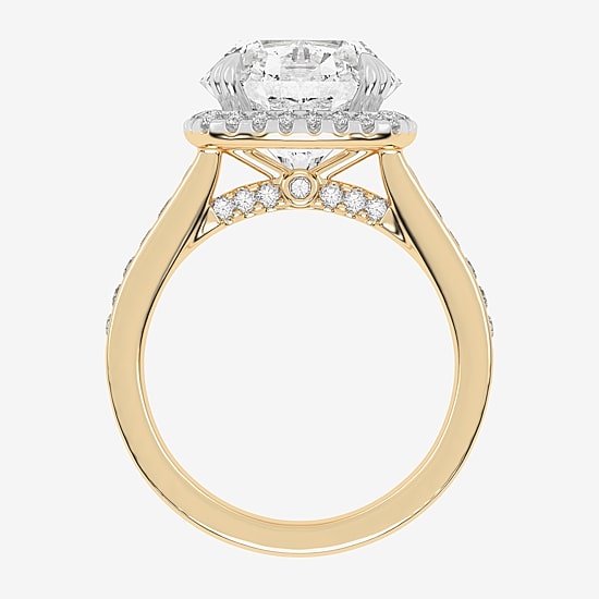 (G-H / Vs2-Si1) Womens 5 CT. T.W. Lab Grown White Diamond 14K Gold Round Side Stone Halo Engagement Ring