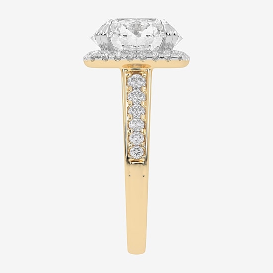 (G-H / Vs2-Si1) Womens 5 CT. T.W. Lab Grown White Diamond 14K Gold Round Side Stone Halo Engagement Ring