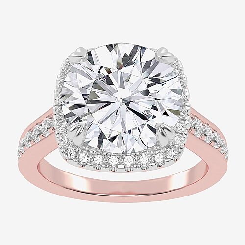 (G-H / Vs2-Si1) Womens 5 CT. T.W. Lab Grown White Diamond 14K Gold Round Side Stone Halo Engagement Ring, 9, Rose