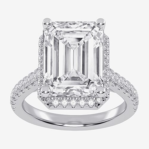 (G-H / Vs2-Si1) Womens 3 1/2 CT. T.W Lab Grown White Diamond 14K Gold Side Stone Halo Engagement Ring, 9, White
