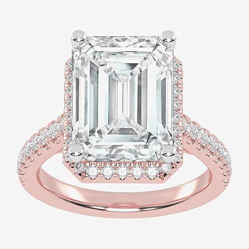 (G-H / Vs2-Si1) Womens 3 1/2 CT. T.W Lab Grown White Diamond 14K Gold Side Stone Halo Engagement Ring, 8, Rose