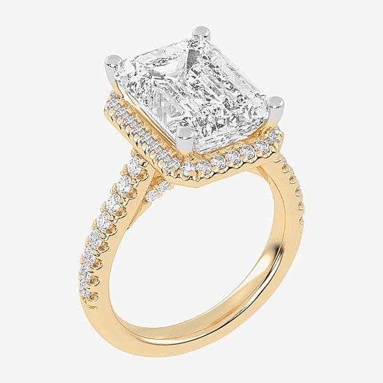 (G-H / Vs2-Si1) Womens 3 1/2 CT. T.W Lab Grown White Diamond 14K Gold Side Stone Halo Engagement Ring