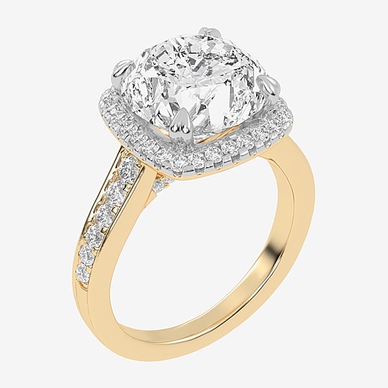 (G-H / Vs2-Si1) Womens 6 CT. T.W. Lab Grown White Diamond 14K Gold Round Side Stone Halo Engagement Ring
