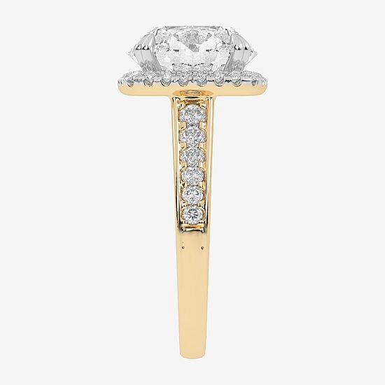 (G-H / Vs2-Si1) Womens 6 CT. T.W. Lab Grown White Diamond 14K Gold Round Side Stone Halo Engagement Ring