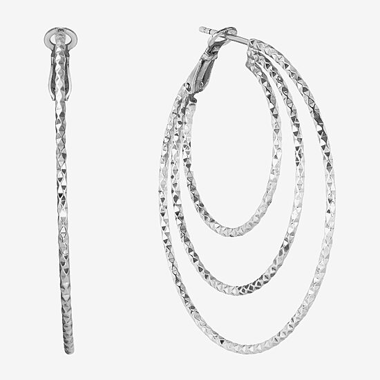 Womens Sterling Silver 45.2mm Round Hoop Earrings