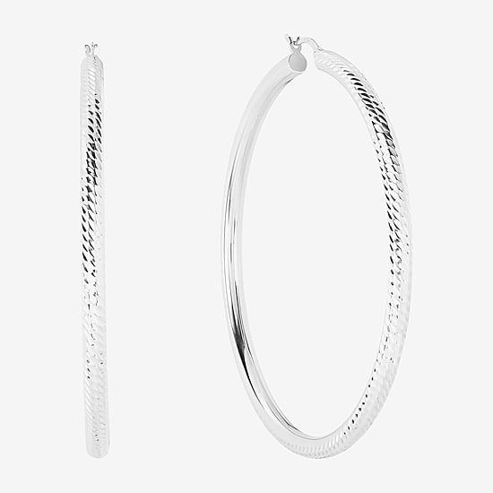 Womens Sterling Silver 65mm Round Hoop Earrings