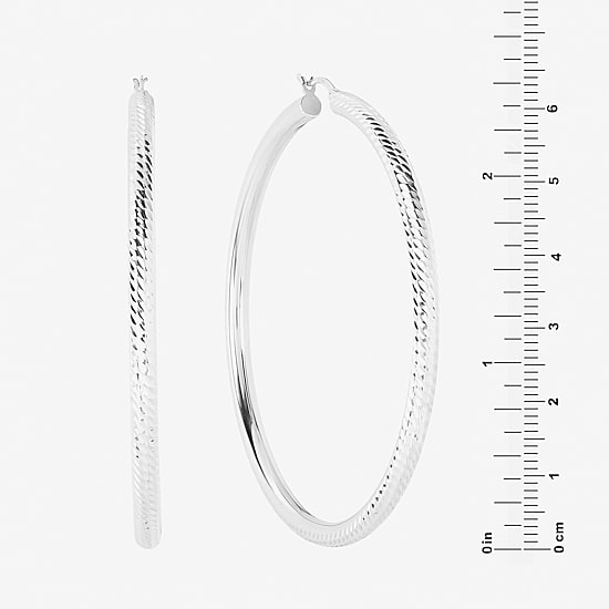 Womens Sterling Silver 65mm Round Hoop Earrings