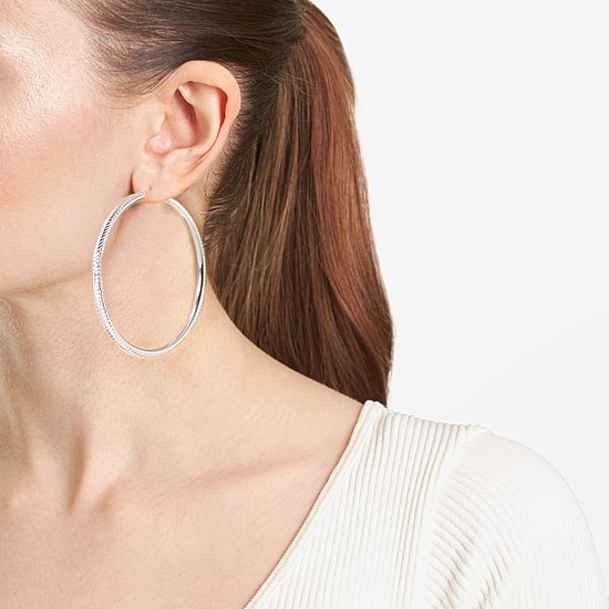 Womens Sterling Silver 65mm Round Hoop Earrings