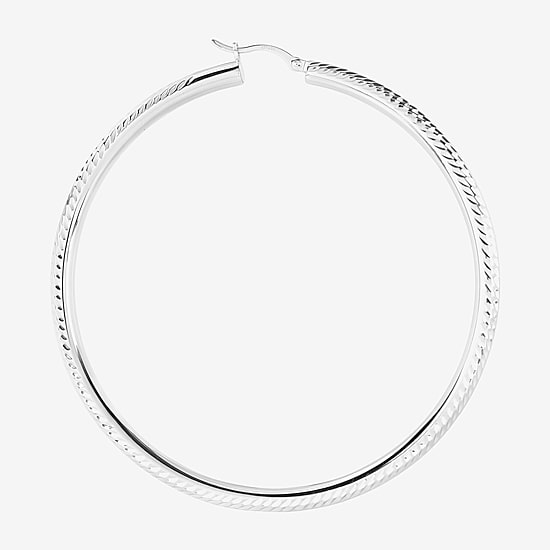 Womens Sterling Silver 65mm Round Hoop Earrings