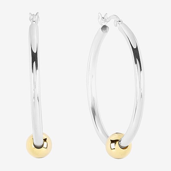 Womens Sterling Silver 35.5mm Round Hoop Earrings