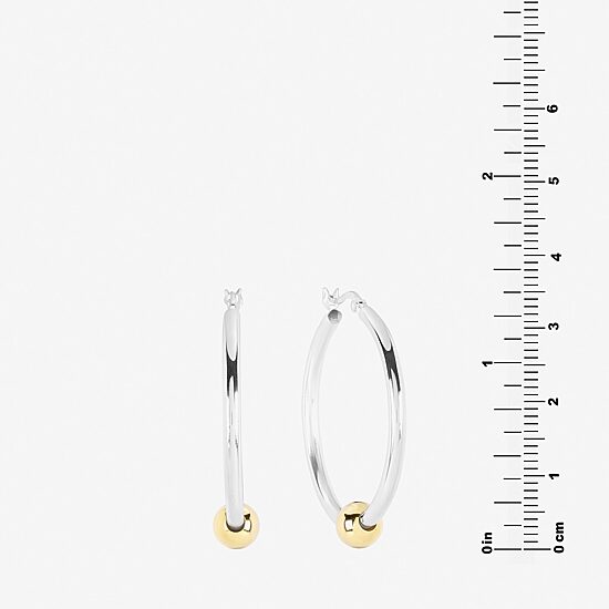 Womens Sterling Silver 35.5mm Round Hoop Earrings