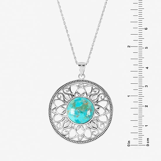 Womens Enhanced Blue Turquoise Sterling Silver Round 18 Inch Pendant Necklace