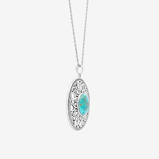 Womens Enhanced Blue Turquoise Sterling Silver Round 18 Inch Pendant Necklace