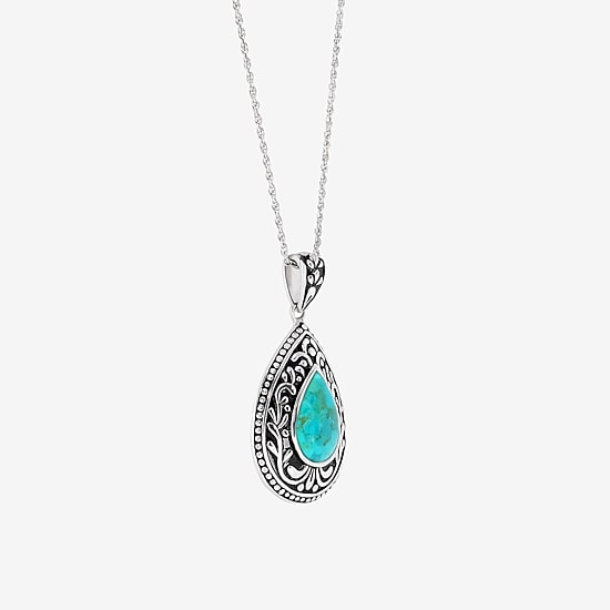 Womens Enhanced Blue Turquoise Sterling Silver Pear 18 Inch Pendant Necklace