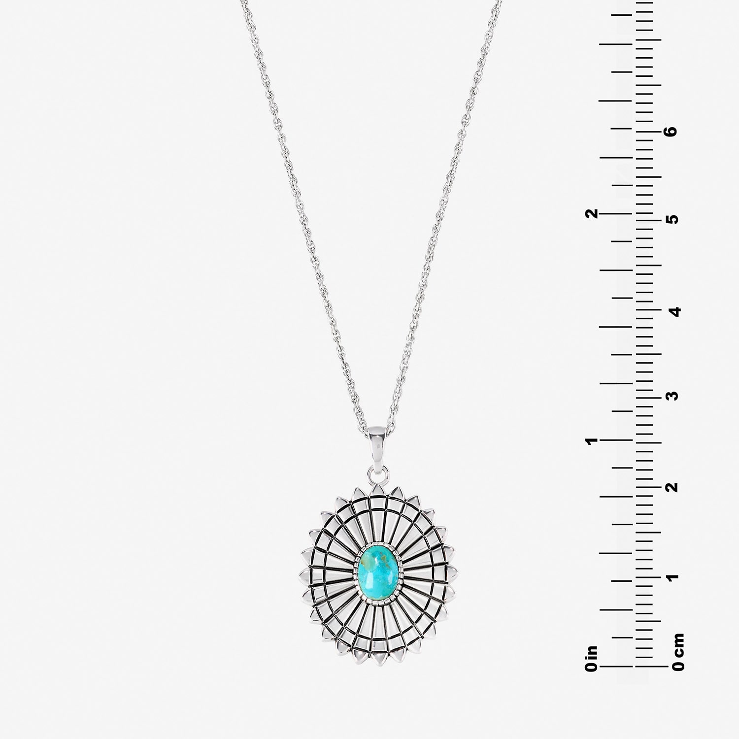 Womens Enhanced Blue Turquoise Sterling Silver Round 18 Inch Pendant Necklace