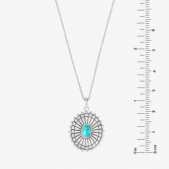 Womens Enhanced Blue Turquoise Sterling Silver Round 18 Inch Pendant Necklace
