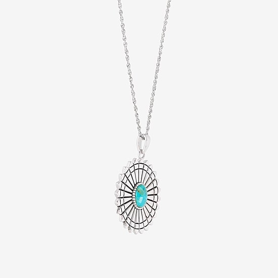 Womens Enhanced Blue Turquoise Sterling Silver Round 18 Inch Pendant Necklace