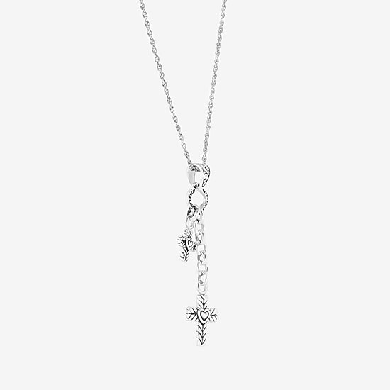 Bali Inspired Womens Enhanced Sterling Silver Cross 18 Inch Pendant Necklace
