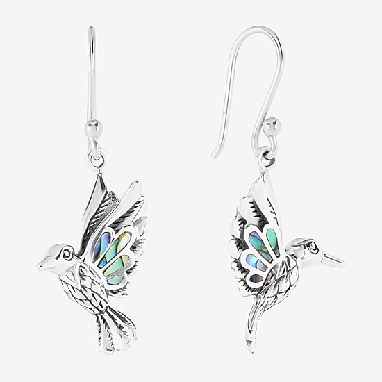 Bali Inspired Hummingbird Womens Gray Abalone Sterling Silver Drop Earrings