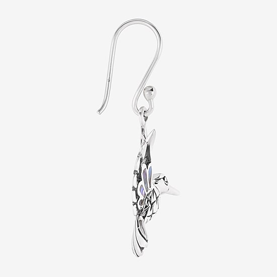Bali Inspired Hummingbird Womens Gray Abalone Sterling Silver Drop Earrings