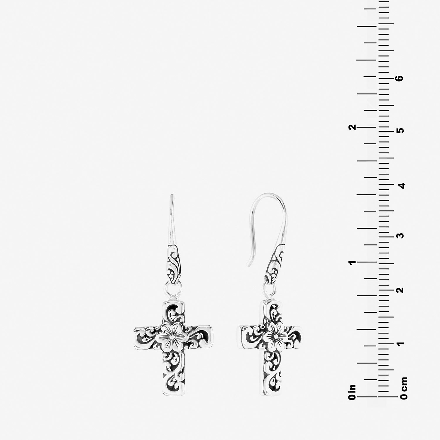Bali Inspired Womens Sterling Silver Cross Drop Earrings