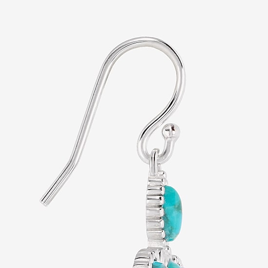 Womens Blue Turquoise Sterling Silver Cross Drop Earrings