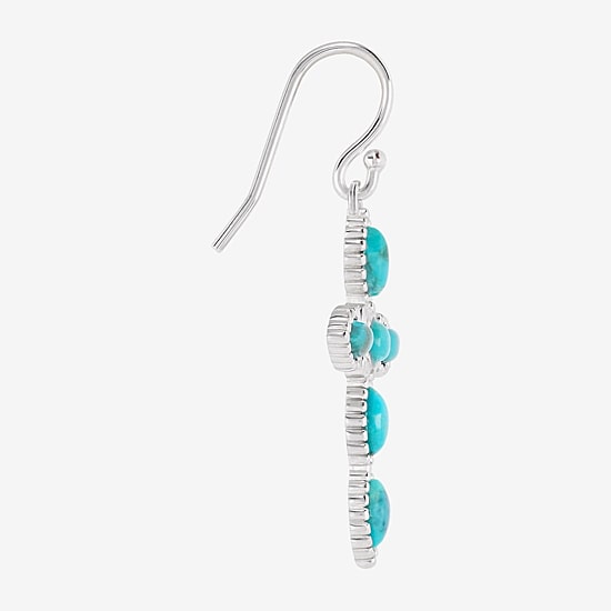 Womens Blue Turquoise Sterling Silver Cross Drop Earrings